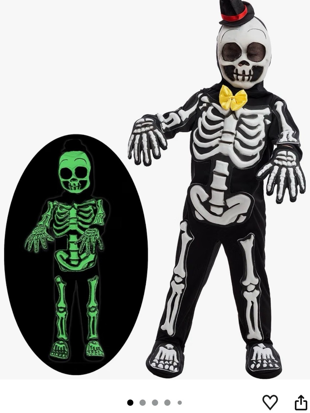 Skelebones Black & White Glow Skeleton Kids Costume (3T)